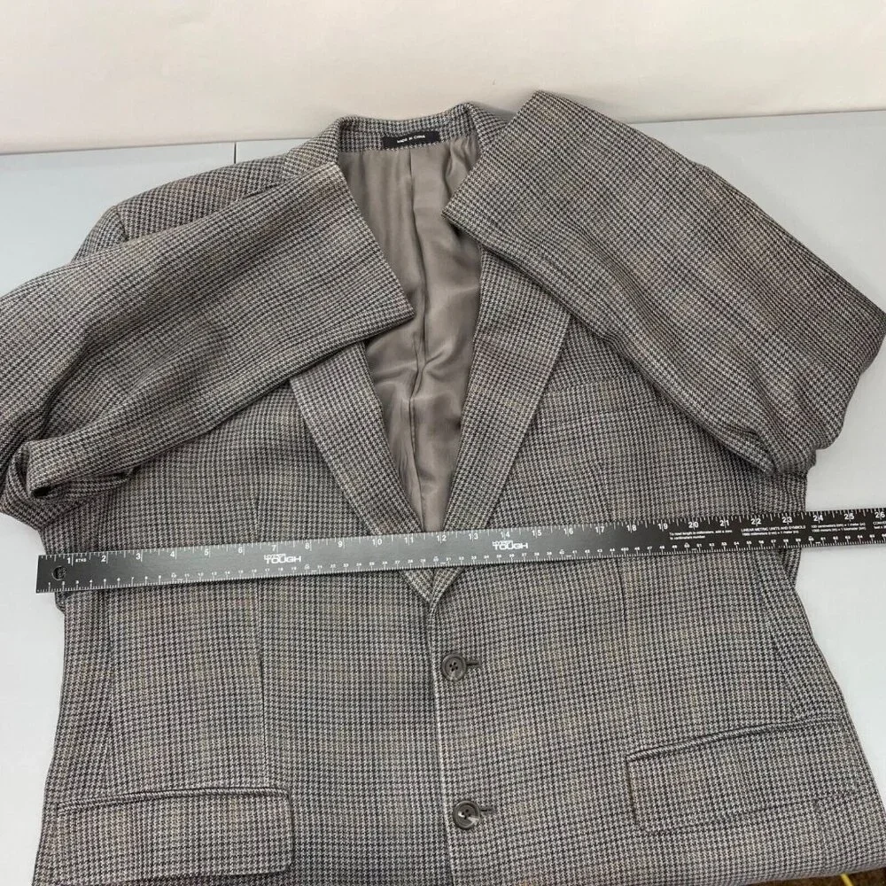 Chaps Ralph Lauren Sport Coat Blazer 100% Silk Plaid Houndstooth Gray Mens 44R